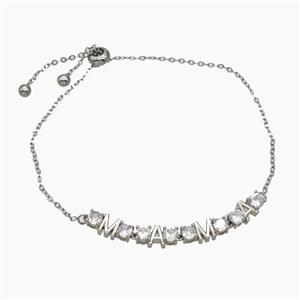 Copper MAMA Bracelets Pave Zirconia Adjustable Platinum Plated, approx 5-50mm, 25cm length [FR11682]