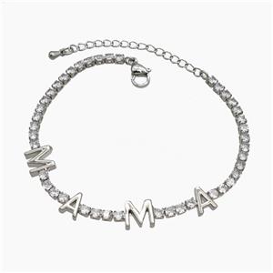 Copper MAMA Bracelets Pave Zirconia Platinum Plated, approx 5-8mm, 3mm, 18-23cm length [FR11684]