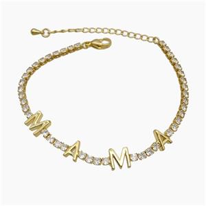 Copper MAMA Bracelets Pave Zirconia Gold Plated, approx 5-8mm, 3mm, 18-23cm length [FR11685]