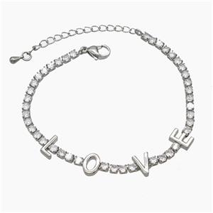 Copper LOVE Bracelets Pave Zirconia Platinum Plated, approx 5-8mm, 3mm, 18-23cm length [FR11686]