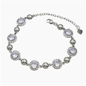 Copper Bracelet Pave Zirconia Platinum Plated, approx 10mm, 18-23cm length [FR11688]
