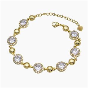Copper Bracelet Pave Zirconia Gold Plated, approx 10mm, 18-23cm length [FR11689]