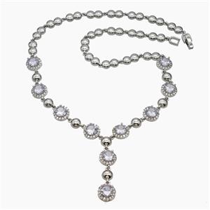 Copper Necklace Pave Zirconia Platinum Plated, approx 10mm, 44cm length [FR11690]