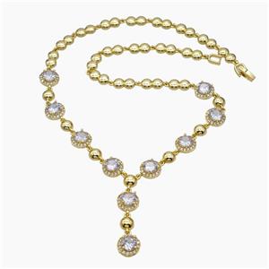 Copper Necklace Pave Zirconia Gold Plated, approx 10mm, 44cm length [FR11691]