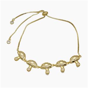 Copper Mushroom Bracelet Pave Zirconia Adjustable Gold Plated, approx 12mm, 1mm, 27cm length [FR11693]
