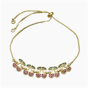 Copper Cherry Bracelet Pave Zirconia Adjustable Gold Plated, approx 10-60mm, 27cm length [FR11697]