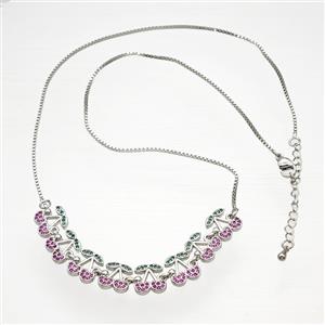 Copper Cherry Necklace Pave Zirconia Platinum Plated, approx 10-90mm, 47-53cm length [FR11698]