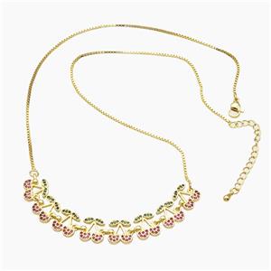 Copper Cherry Necklace Pave Zirconia Gold Plated, approx 10-90mm, 47-53cm length [FR11699]