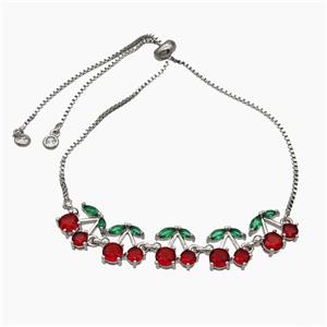 Copper Cherry Bracelet Pave Zirconia Adjustable Platinum Plated, approx 10-60mm, 27cm length [FR11700]