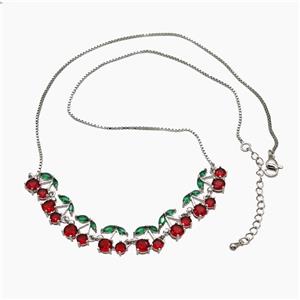 Copper Cherry Necklace Pave Zirconia Platinum Plated, approx 10-90mm, 47-53cm length [FR11702]