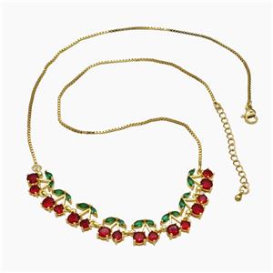 Copper Cherry Necklace Pave Zirconia Gold Plated, approx 10-90mm, 47-53cm length [FR11703]