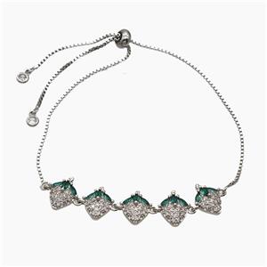 Copper Strawberry Bracelet Pave Zirconia Adjustable Platinum Plated, approx 12-60mm, 27cm length [FR11705]
