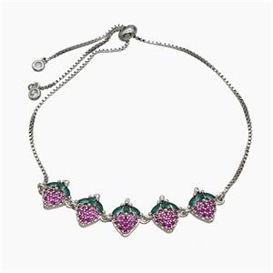 Copper Strawberry Bracelet Pave Zirconia Adjustable Platinum Plated, approx 12-60mm, 27cm length [FR11706]
