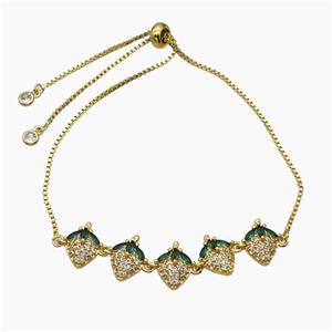 Copper Strawberry Bracelet Pave Zirconia Adjustable Gold Plated, approx 12-60mm, 27cm length [FR11708]