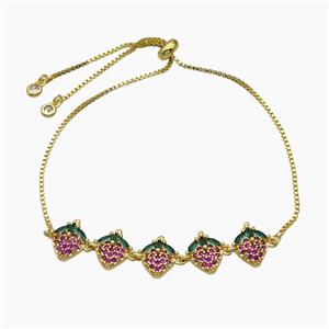 Copper Strawberry Bracelet Pave Zirconia Adjustable Gold Plated, approx 12-60mm, 27cm length [FR11709]