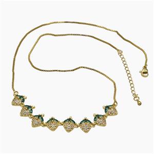 Copper Strawberry Necklace Pave Zirconia Gold Plated, approx 12-90mm, 47-53cm length [FR11714]