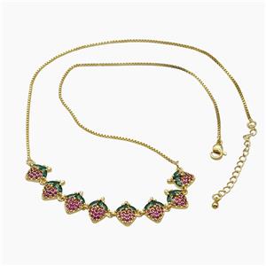 Copper Strawberry Necklace Pave Zirconia Gold Plated, approx 12-90mm, 47-53cm length [FR11715]