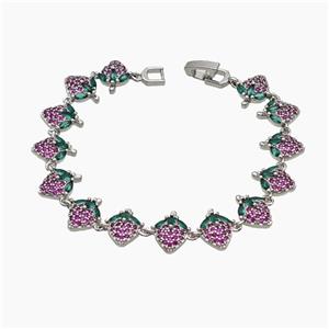 Copper Strawberry Bracelet Pave Zirconia Platinum Plated, approx 12mm, 19cm length [FR11718]