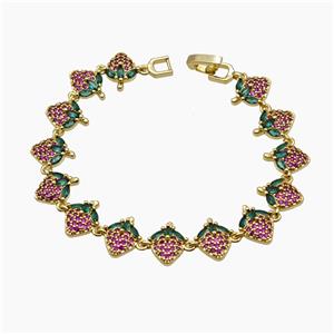 Copper Strawberry Bracelet Pave Zirconia Gold Plated, approx 12mm, 19cm length [FR11723]