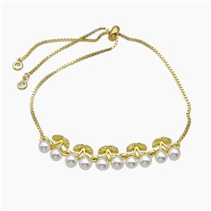 Copper Cherry Bracelet Pave Zirconia Pearlized Resin Adjustable Gold Plated, approx 12-50mm, 27cm length [FR11730]