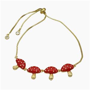 Copper Mushroom Bracelet Red Enamel Adjustable Gold Plated, approx 13-60mm, 27cm length [FR11732]