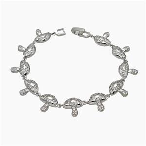 Copper Mushroom Bracelet Pave Zirconia Platinum Plated, approx 13mm, 19cm length [FR11735]