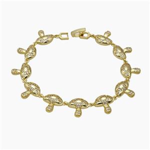 Copper Mushroom Bracelet Pave Zirconia Gold Plated, approx 13mm, 19cm length [FR11736]