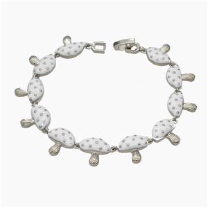 Copper Mushroom Bracelet White Enamel Platinum Plated, approx 13mm, 19cm length [FR11737]