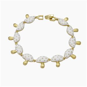 Copper Mushroom Bracelet White Enamel Gold Plated, approx 13mm, 19cm length [FR11738]