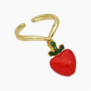 Copper Rings Pave Red Pearlized Resin Apple Gold Plated, approx 12-18mm, 18mm dia [FR11743]