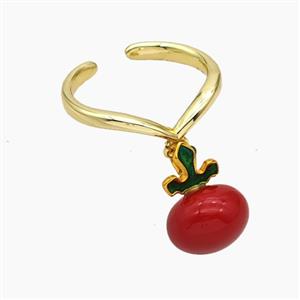 Copper Rings Pave Red Pearlized Resin Tomato Gold Plated, approx 12-14mm, 18mm dia [FR11744]