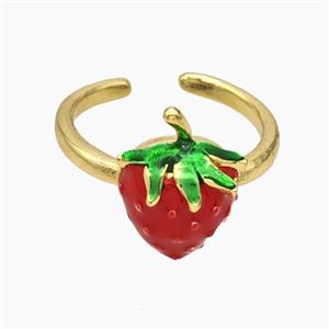 Copper Strawberry Rings Red Enamel Gold Plated, approx 10-16mm, 18mm dia [FR11748]