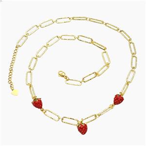 Copper Strawberry Necklace Red Enamel Gold Plated, approx 8-10mm, 6-15mm, 48-53cm length [FR11753]