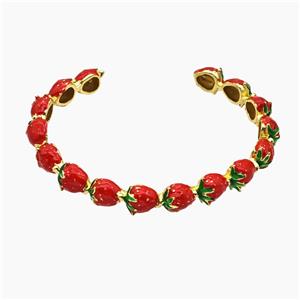 Copper Strawberry Bangle Red Enamel Gold Plated, approx 8-10mm, 55-60mm dia [FR11755]