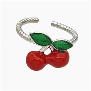 Copper Cherry Rings Red Enamel Platinum Plated, approx 13-15mm, 18mm dia [FR11759]