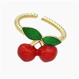 Copper Cherry Rings Red Enamel Gold Plated, approx 13-15mm, 18mm dia [FR11760]
