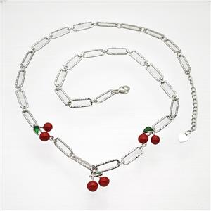 Copper Cherry Necklace Red Enamel Platinum Plated, approx 10-12mm, 6-15mm, 48-53cm length [FR11761]