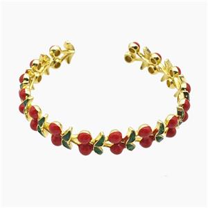 Copper Cherry Bangle Red Enamel Gold Plated, approx 10-12mm, 55-60mm dia [FR11764]