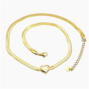 Stainless Steel Necklace Chain With Heart Gold Plated, approx 11mm, 4mm, 45cm length [FR11768]