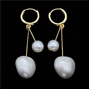 Copper Hoop Earrings Pave White Pearlized Resin Gold Plated, approx 7mm, 15mm, 13mm dia [FR11781]