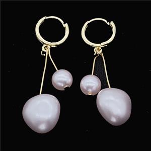 Copper Hoop Earrings Pave Lt.pink Pearlized Resin Gold Plated, approx 7mm, 15mm, 13mm dia [FR11782]