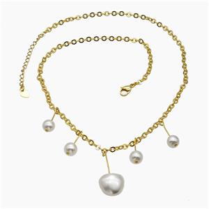 Copper Necklace With White Pearlized Resin Gold Plated, approx 7mm, 15mm, 43-48cm length [FR11784]
