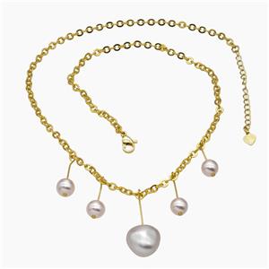 Copper Necklace With Lt.pink Pearlized Resin Gold Plated, approx 7mm, 15mm, 43-48cm length [FR11785]