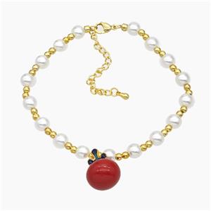 Copper Bracelet With Pearlized Resin Stretchy Gold Plated, approx 12-16mm, 6mm, 16-23cm length [FR11787]