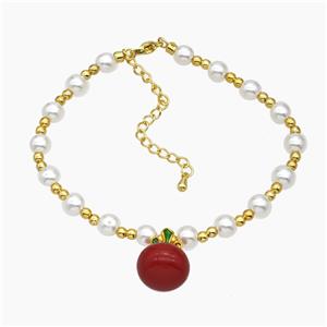 Copper Bracelet With Pearlized Resin Stretchy Gold Plated, approx 12-16mm, 6mm, 16-23cm length [FR11788]