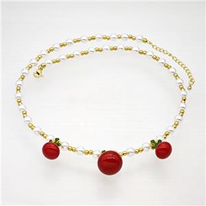 Copper Necklace With Pearlized Resin Stretchy Gold Plated, approx 12-18mm, 6mm, 40-45cm length [FR11789]