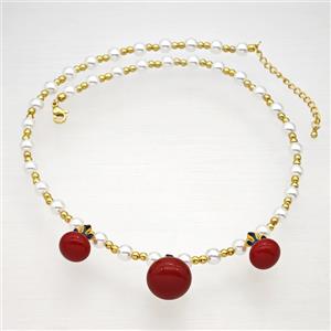 Copper Necklace With Pearlized Resin Stretchy Gold Plated, approx 12-18mm, 6mm, 40-45cm length [FR11790]