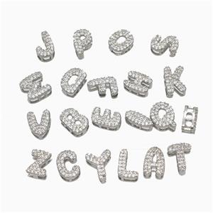 Copper Letters Beads Pave Zirconia Platinum Plated Mix Alphabet, approx 6-8mm [FR11791]
