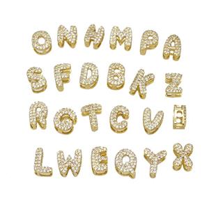 Copper Alphabet Beads Pave Zirconia Gold Plated Mixed Letters, approx 6-8mm [FR11792]