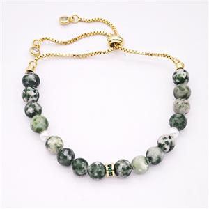 Green Dalmatian Jasper Bracelet Adjustable Copper Gold Plated, approx 6mm [FR11794]